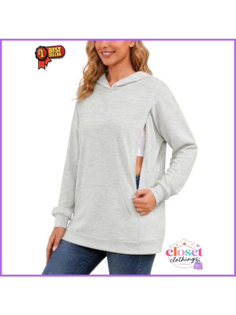 Nursing Sweatshirt Breastfeeding Hidden Zipper Hoodie Cotton Spandex
